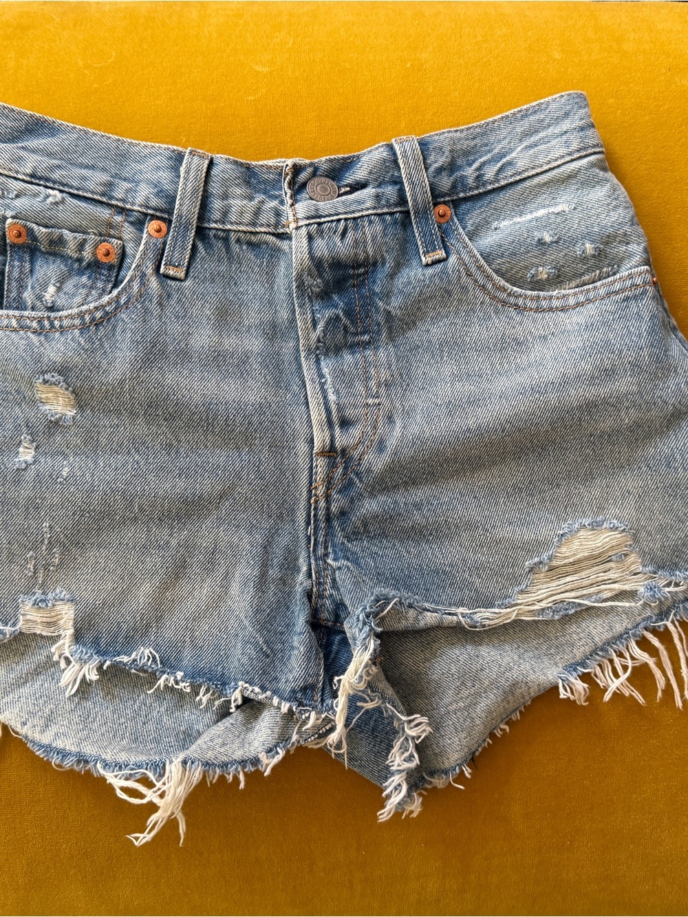 Levi's Light Blue Distressed Denim Cutoff Shorts Size 23